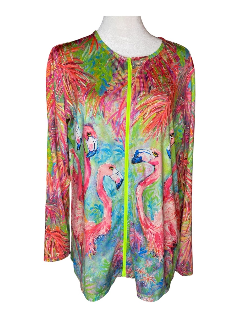 Leoma Lovegrove Flamingo Art Activewear Zip Up Jacket - Size M